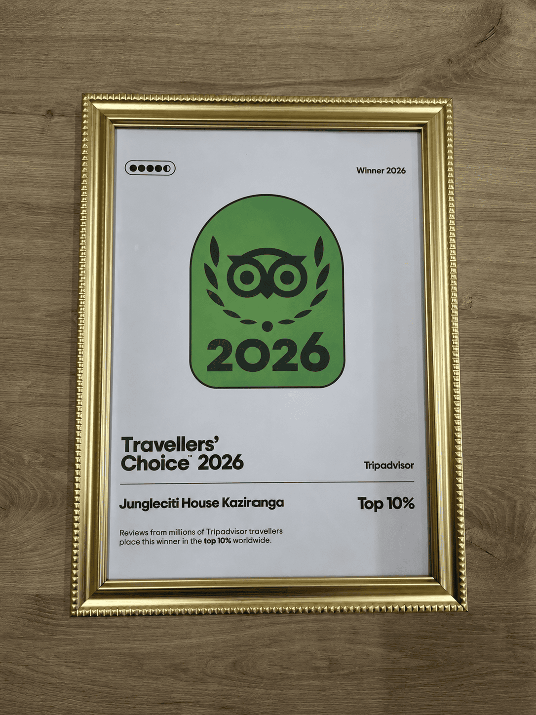 Jungleciti House Kaziranga Tripadvisor Travellers’ Choice Award certificate 2026
